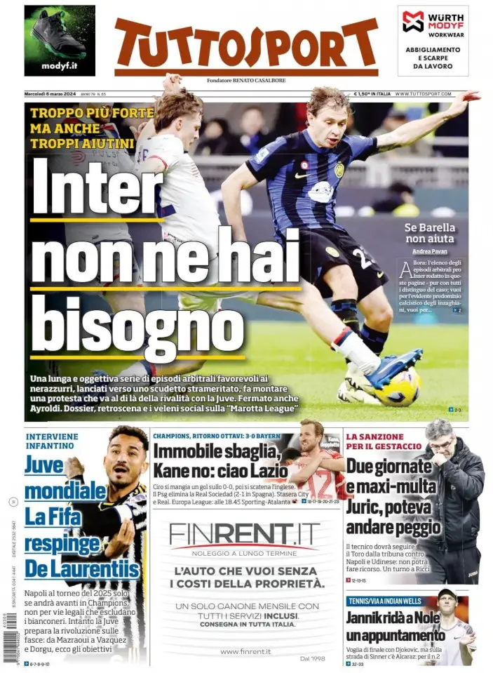 , Today’s Papers – Trop de Bayern pour la Lazio, l’Inter récompense Inzaghi
